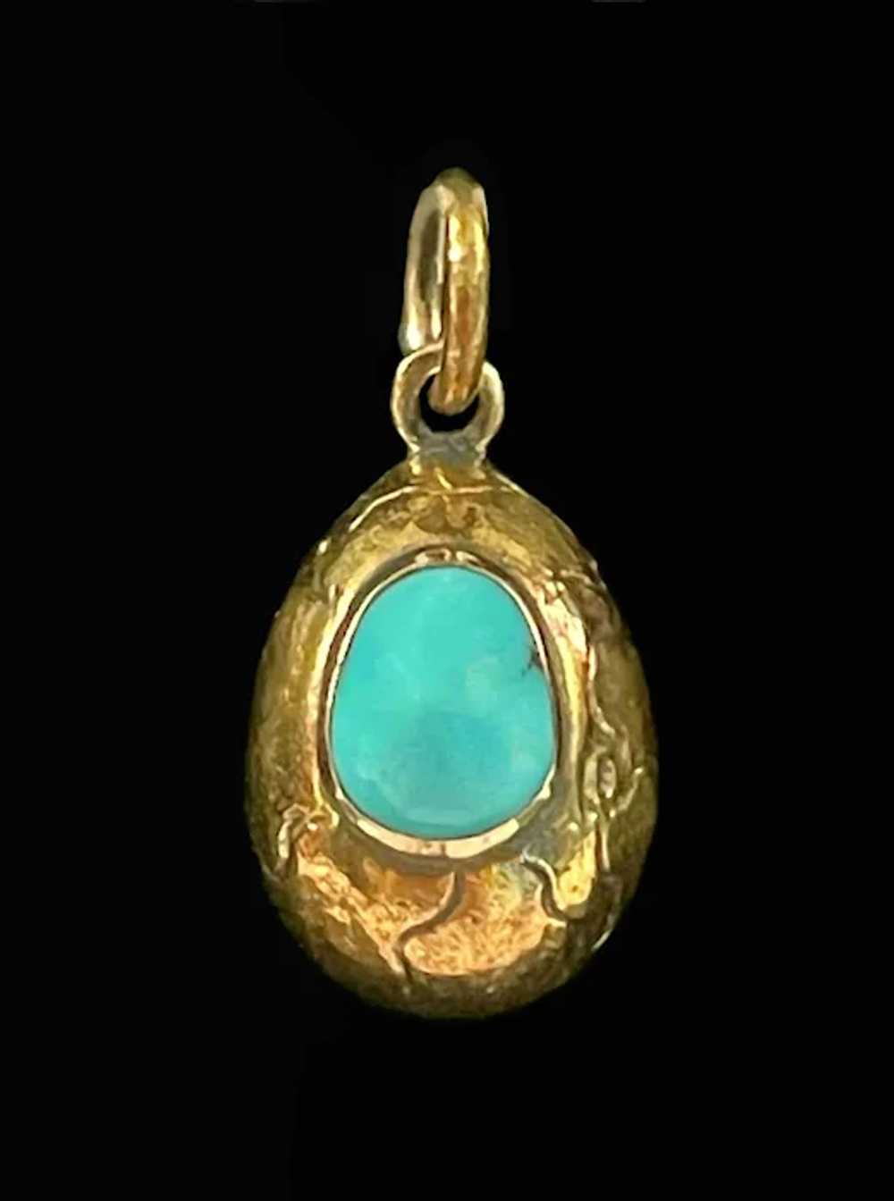 Antique 14K Yellow Gold & Persian Turquoise Egg P… - image 2