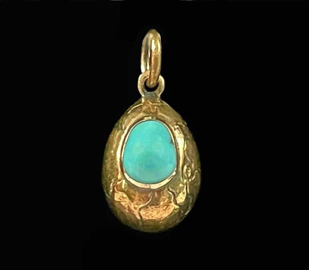 Antique 14K Yellow Gold & Persian Turquoise Egg P… - image 3