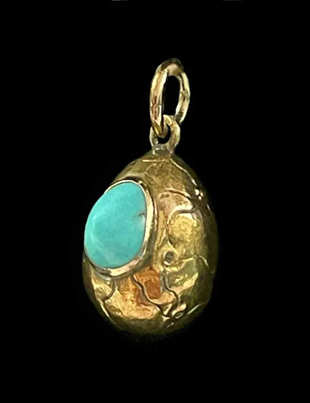 Antique 14K Yellow Gold & Persian Turquoise Egg P… - image 4