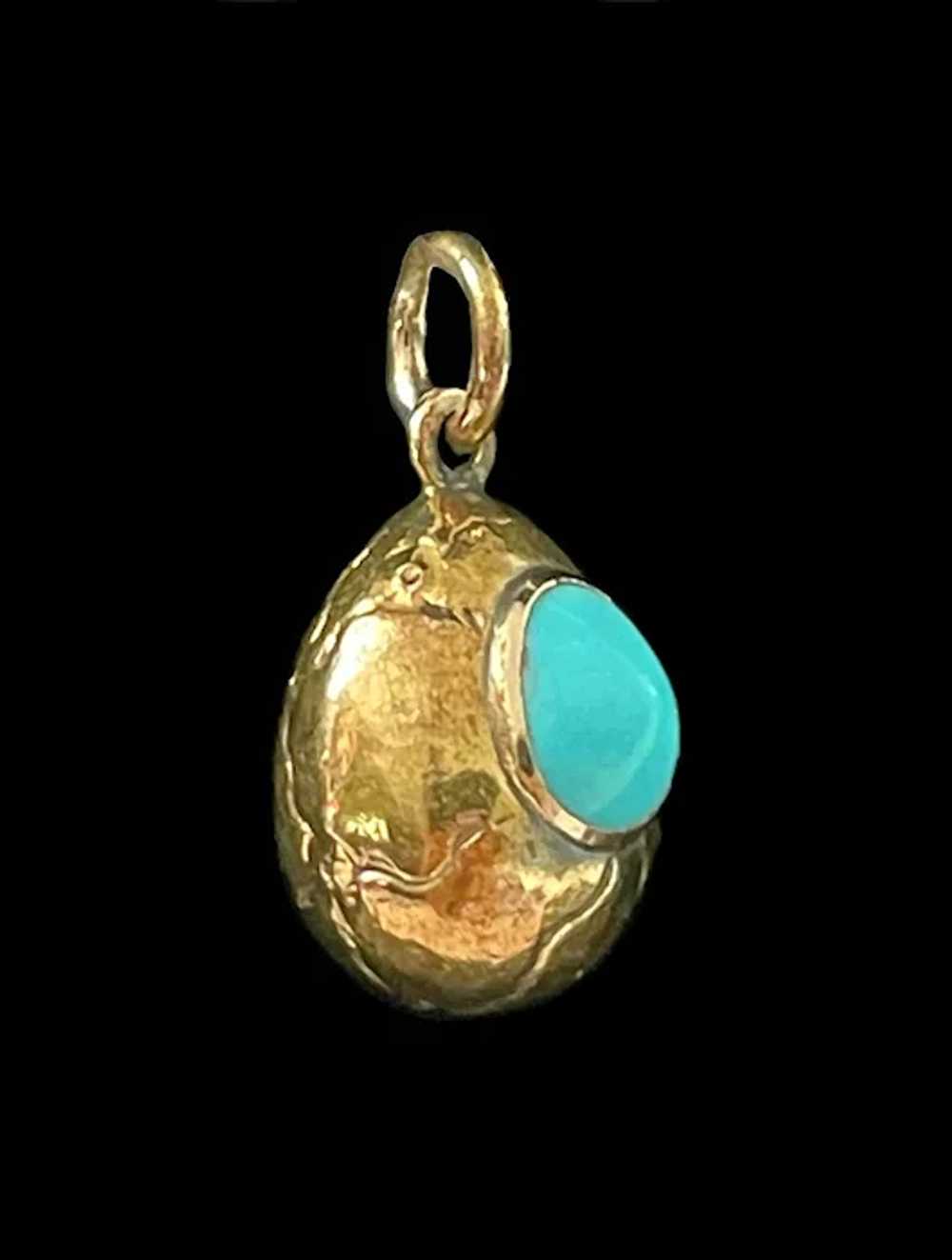 Antique 14K Yellow Gold & Persian Turquoise Egg P… - image 5