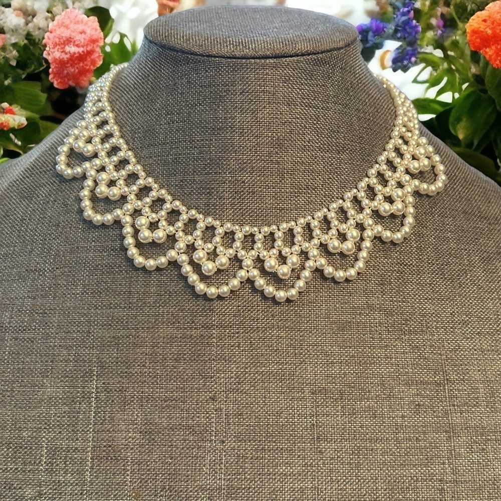 Vintage Vintage scalloped pearl collar necklace - image 1