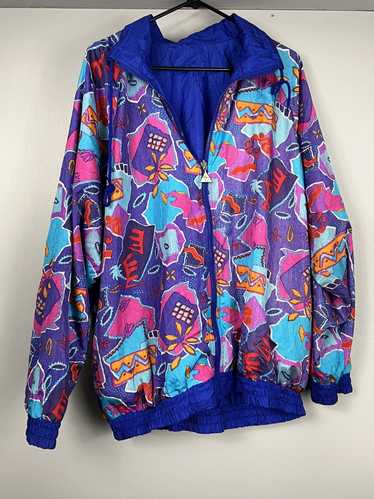 Vintage Abstract Print Reversible Zip-Up Thin Nylo