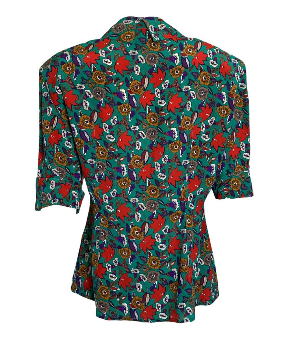 Gucci 80s Corporate Core Green Silk Floral Blouse - image 3