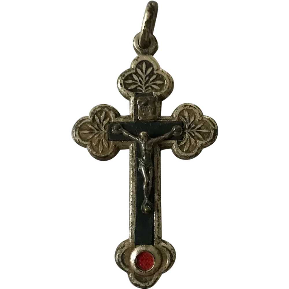 Vintage St. Jude Enamel Cross Pendant or Medal - image 1