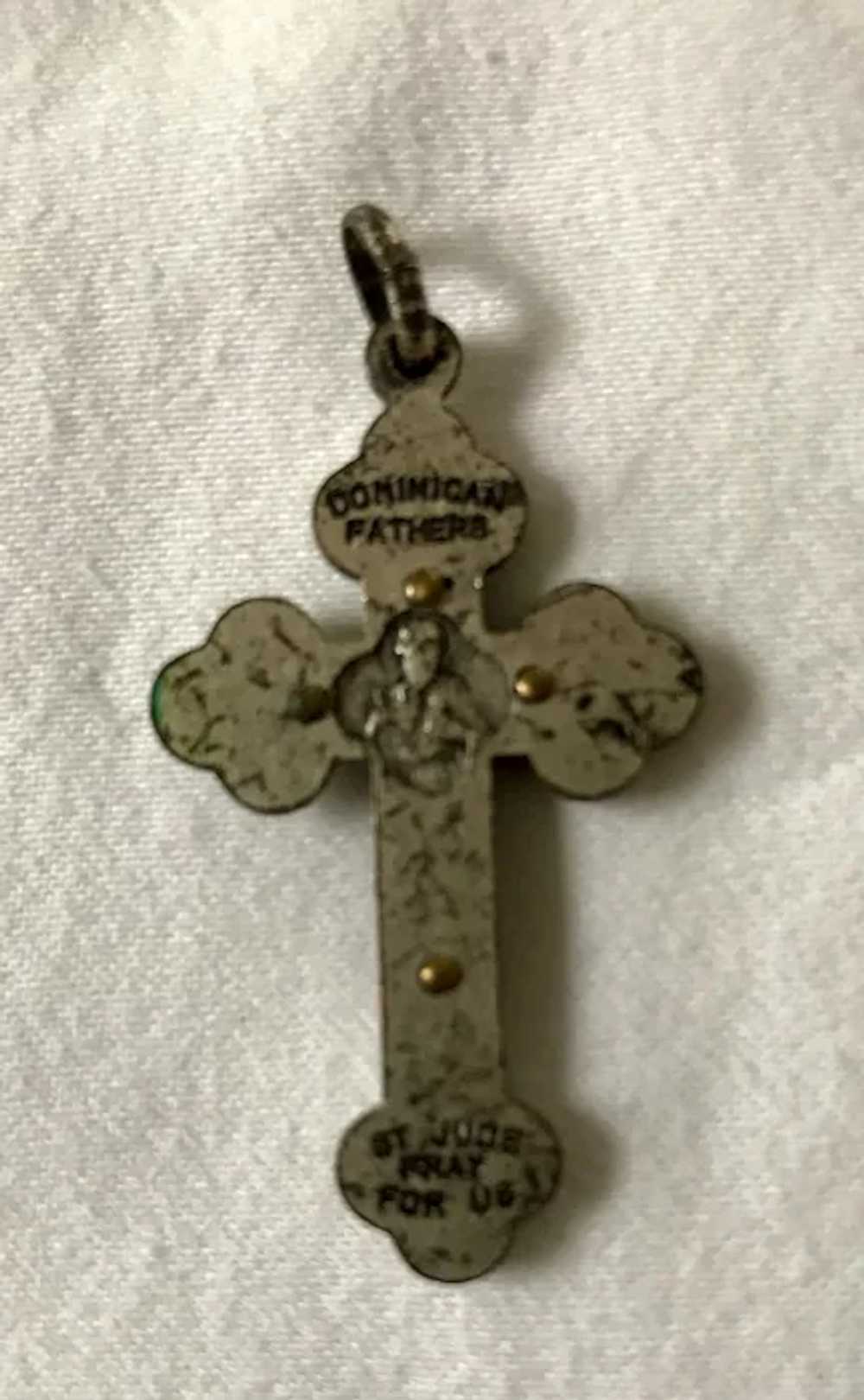 Vintage St. Jude Enamel Cross Pendant or Medal - image 2