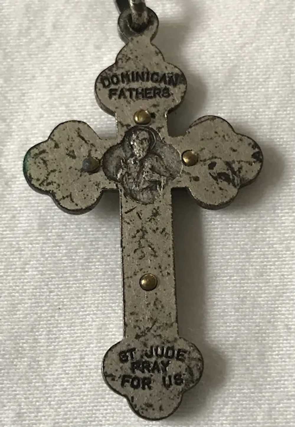 Vintage St. Jude Enamel Cross Pendant or Medal - image 3