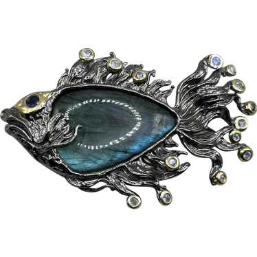 Sterling Silver Rhodium Labradorite and Multi Gems