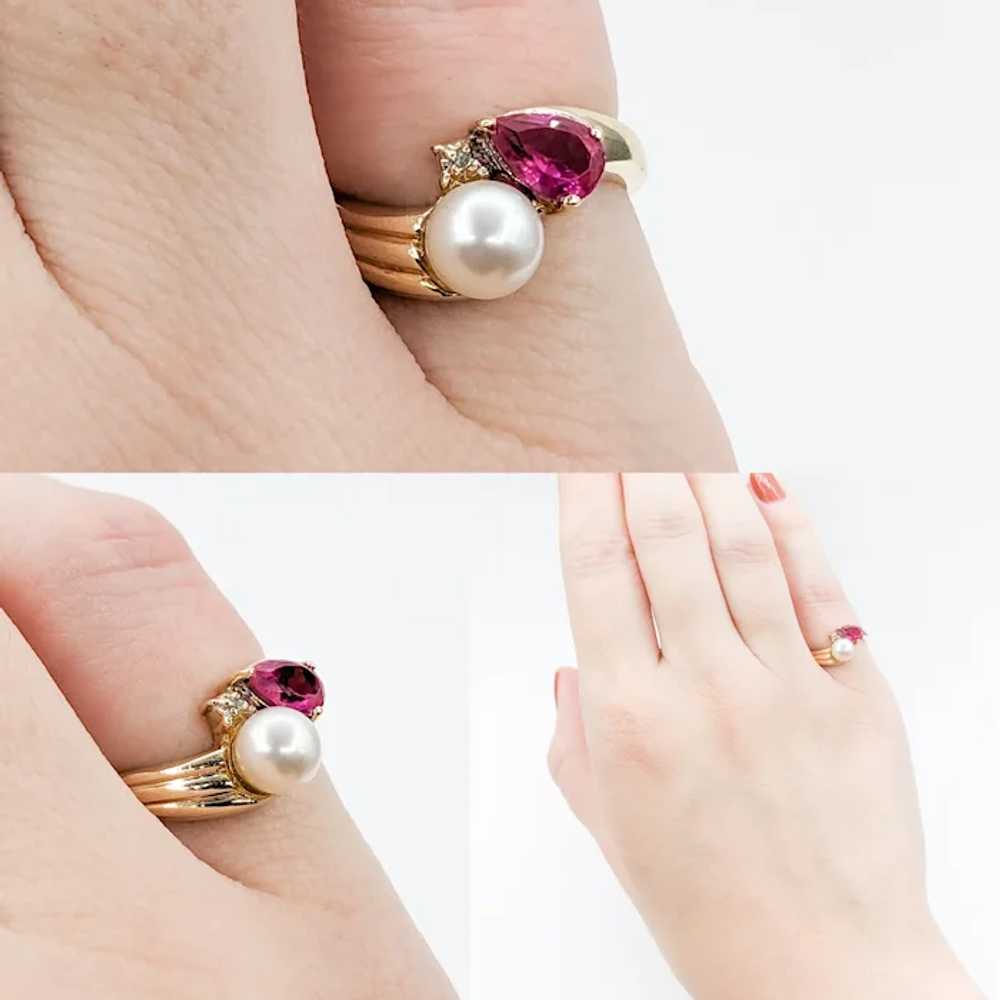 Dainty Vintage Pearl, Diamond & Ruby Ring in 14Kt… - image 2