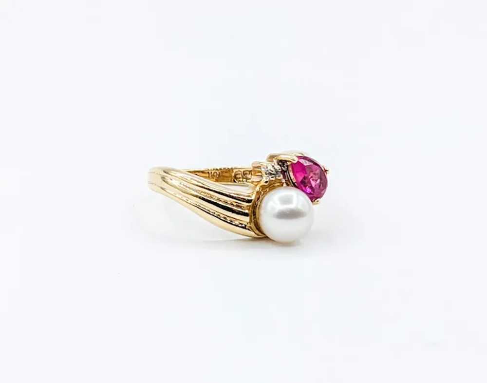 Dainty Vintage Pearl, Diamond & Ruby Ring in 14Kt… - image 3