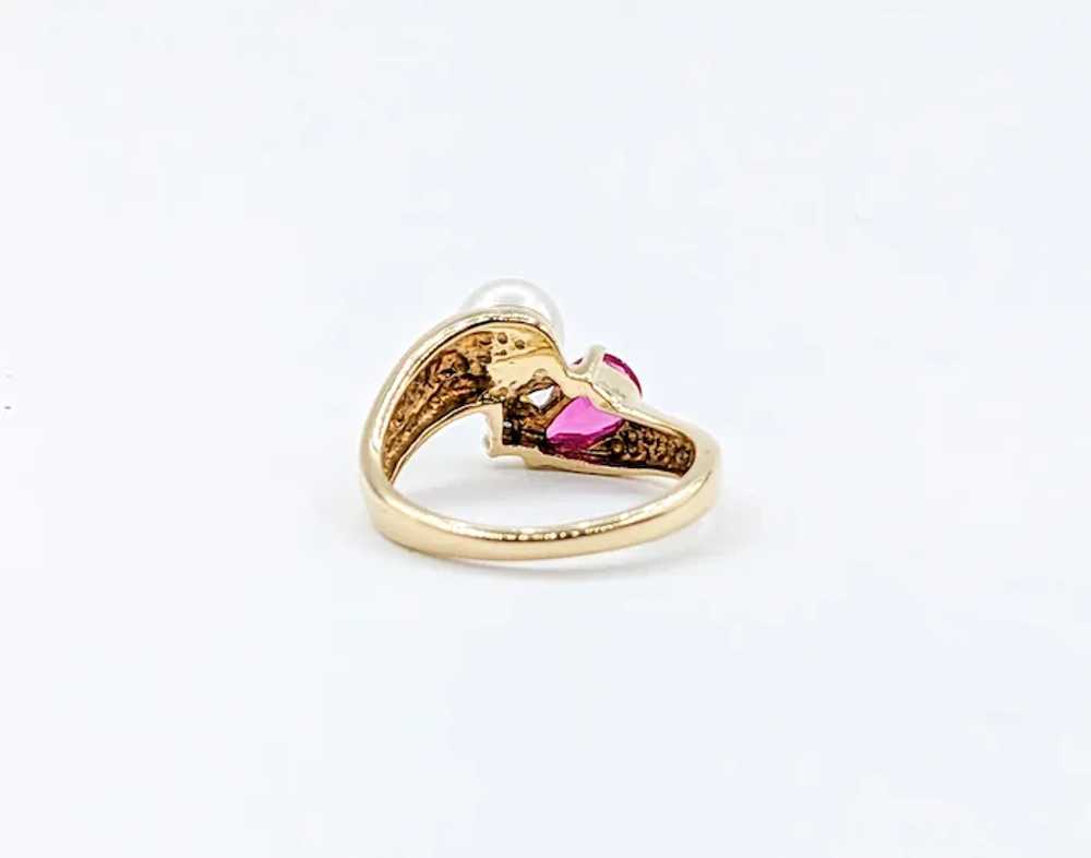 Dainty Vintage Pearl, Diamond & Ruby Ring in 14Kt… - image 5