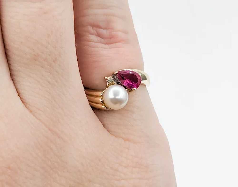 Dainty Vintage Pearl, Diamond & Ruby Ring in 14Kt… - image 6