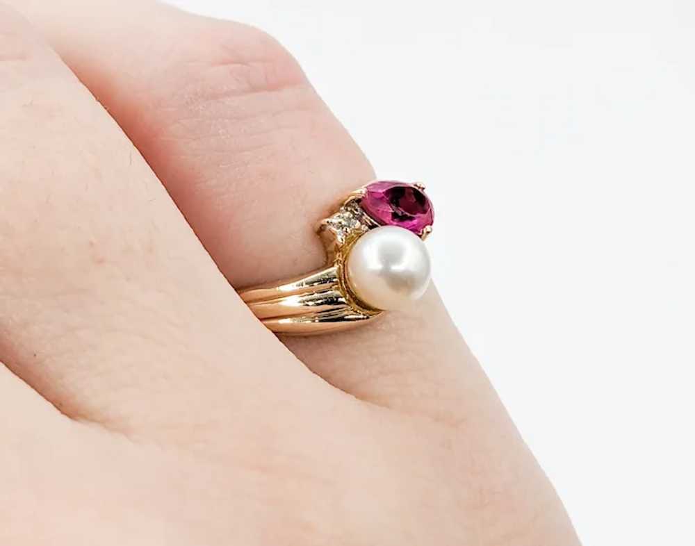 Dainty Vintage Pearl, Diamond & Ruby Ring in 14Kt… - image 7