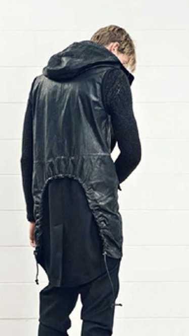 Isabel Benenato GRAIL! Wool & leather hooded coat.