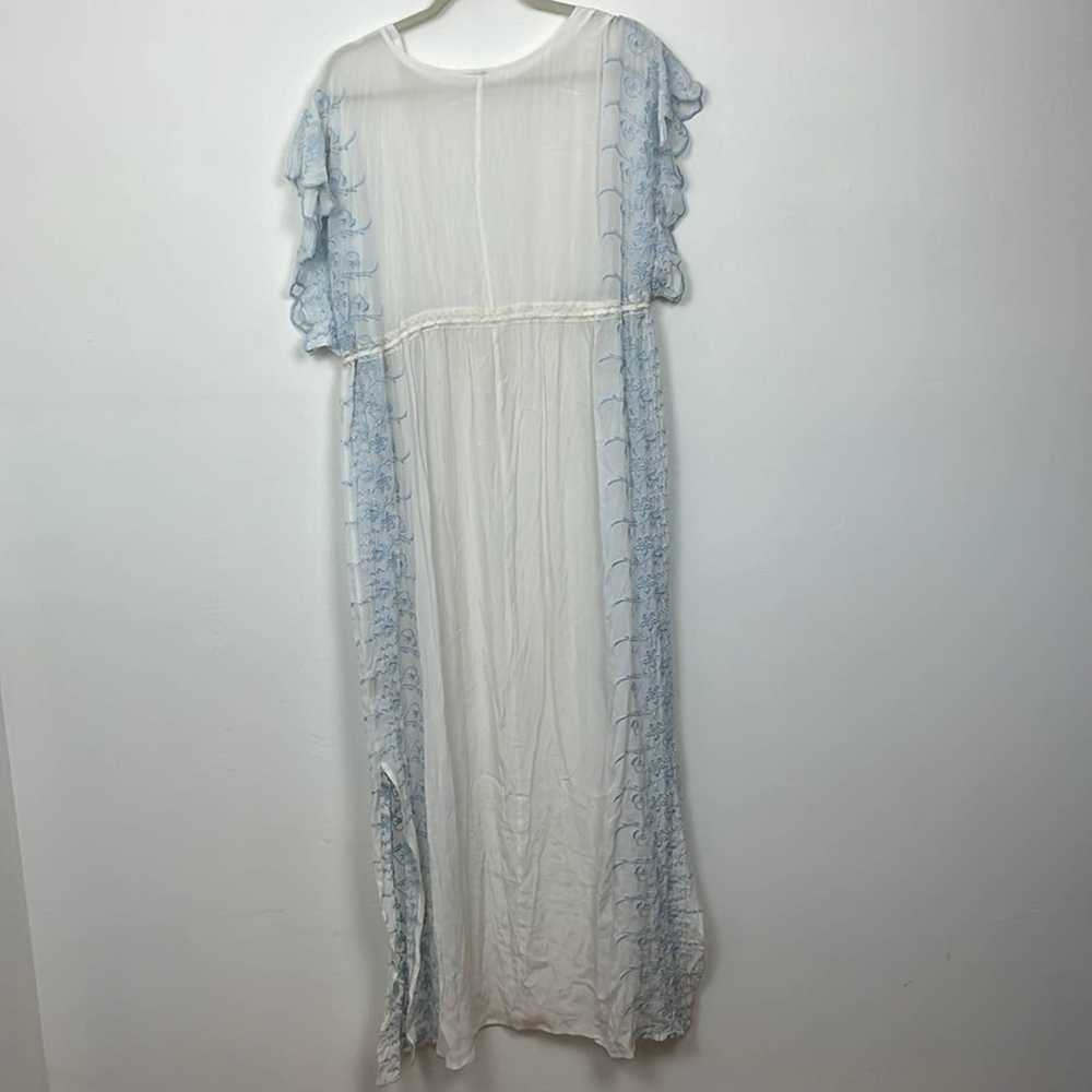 Free People Free People White & Blue Embroidered … - image 2