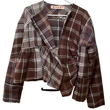 Marni Marni Women’s Coat Peplum Plaid Flannel Size