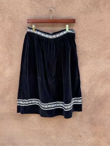 Black Velveteen Patio/Fiesta Skirt with White Rik… - image 1