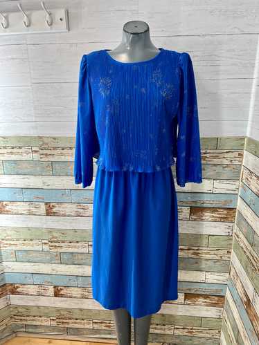 70’s Dark blue Pleaded Top Maxi Dress