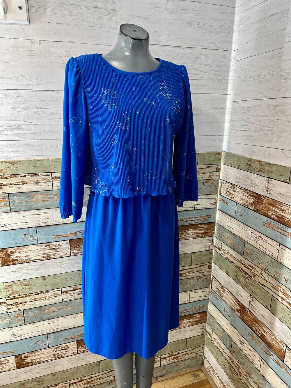 70’s Dark blue Pleaded Top Maxi Dress - image 2