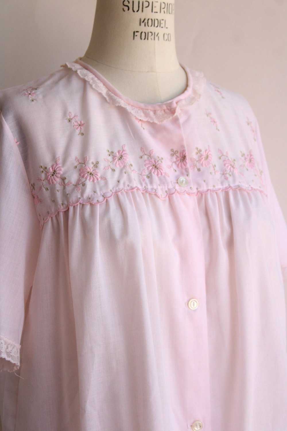 Vintage 1970s Sears Pink Floral Embroidered PJ Top - image 5