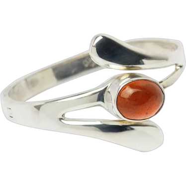 Modern Sterling Silver Polish Genuine Amber Pin/Brooch