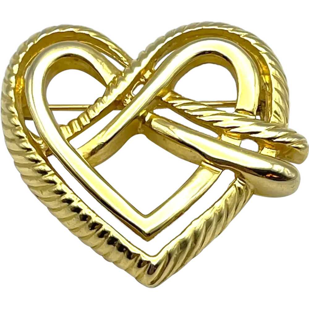 Open Heart Goldtone Brooch with Pretty Design - image 1