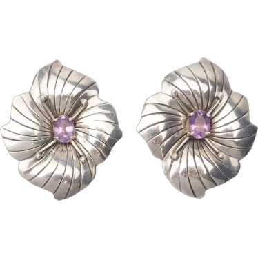 Rare 925 silver amethyst flower clip on Native Am… - image 1