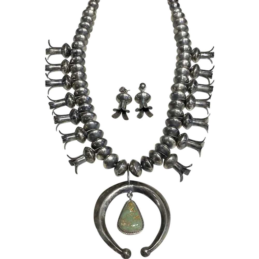 Vintage Squash Blossom Necklace and Earring Set - image 1