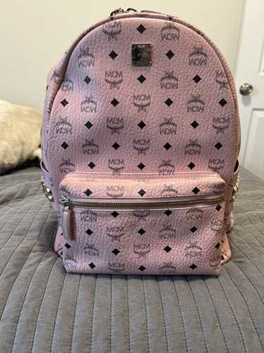 MCM Dietrich Laurel Backpack Visetos White Logo Medium Ruby Red in