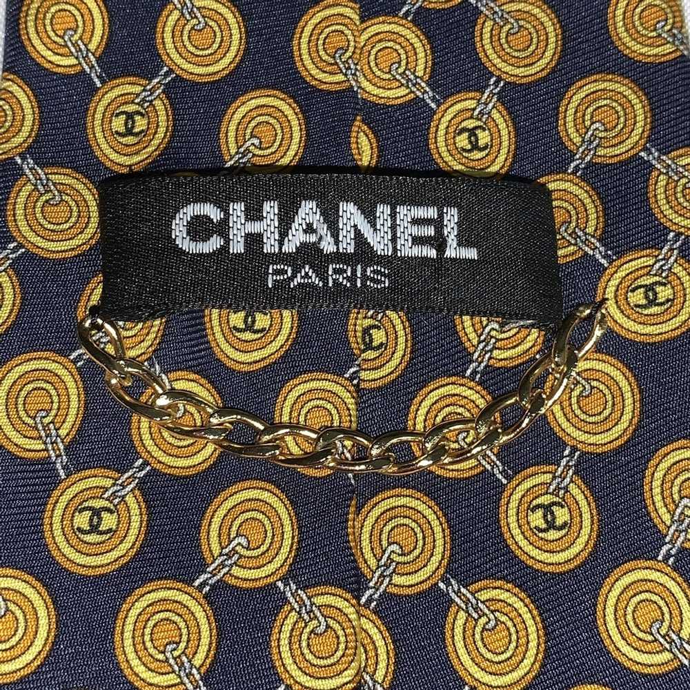 Chanel CHANEL navy silk CC logo CUFFLINK graphic … - image 2