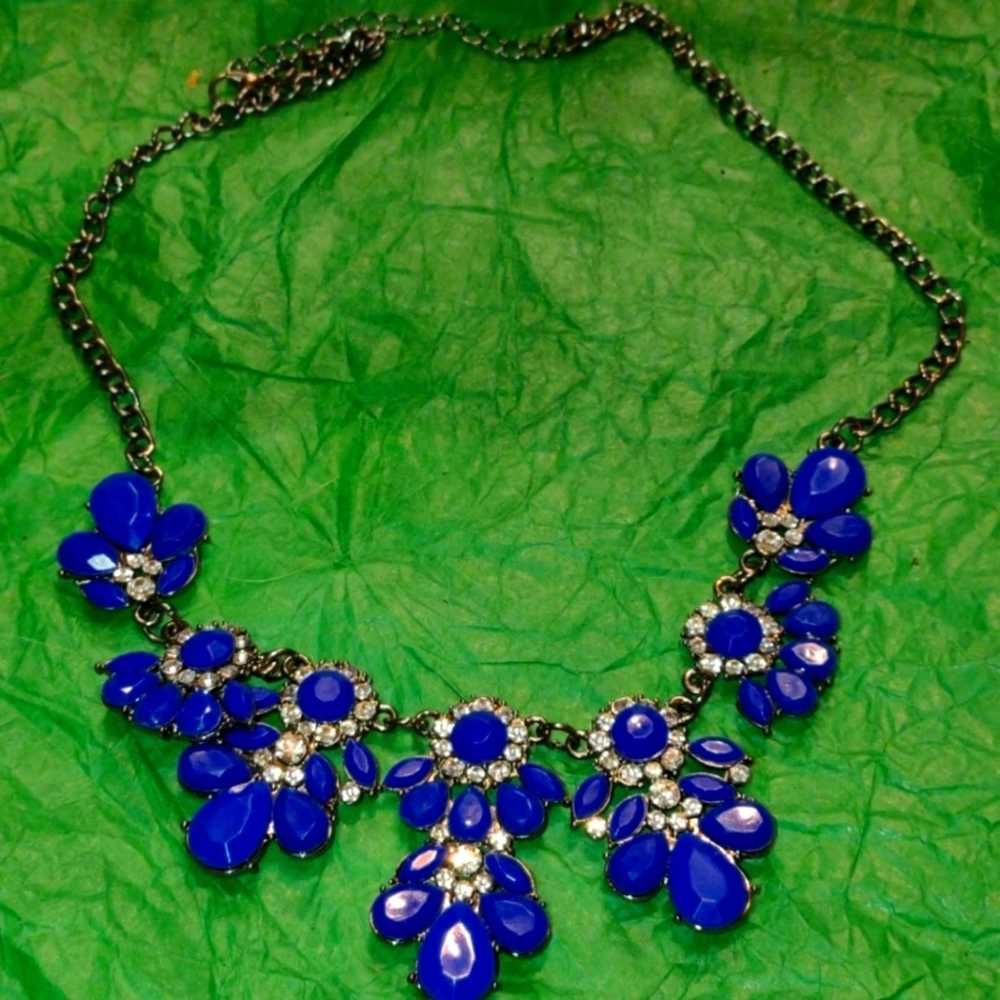 Vintage Beautiful blue and rhinestone vintage nec… - image 1