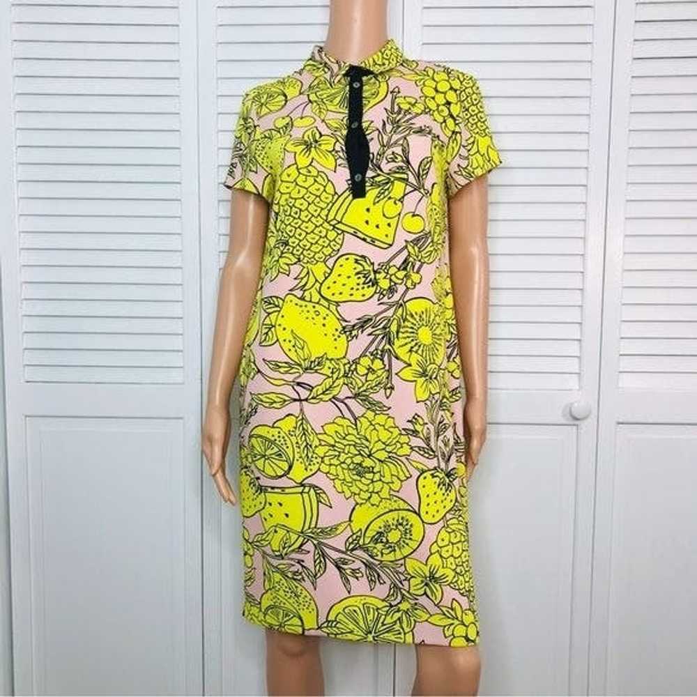 Marc Cain MARC CAIN Pink Yellow Print Collared V-… - image 1