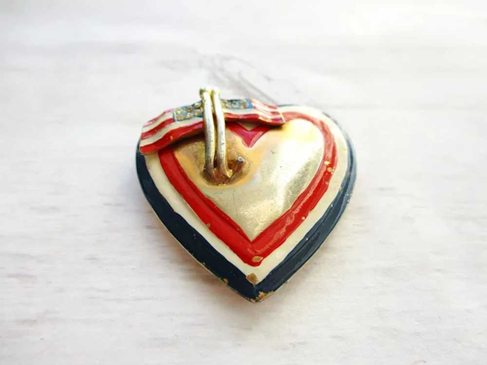 WWII Patriotic Heart Flags Sweetheart Pin Fur Clip - image 3
