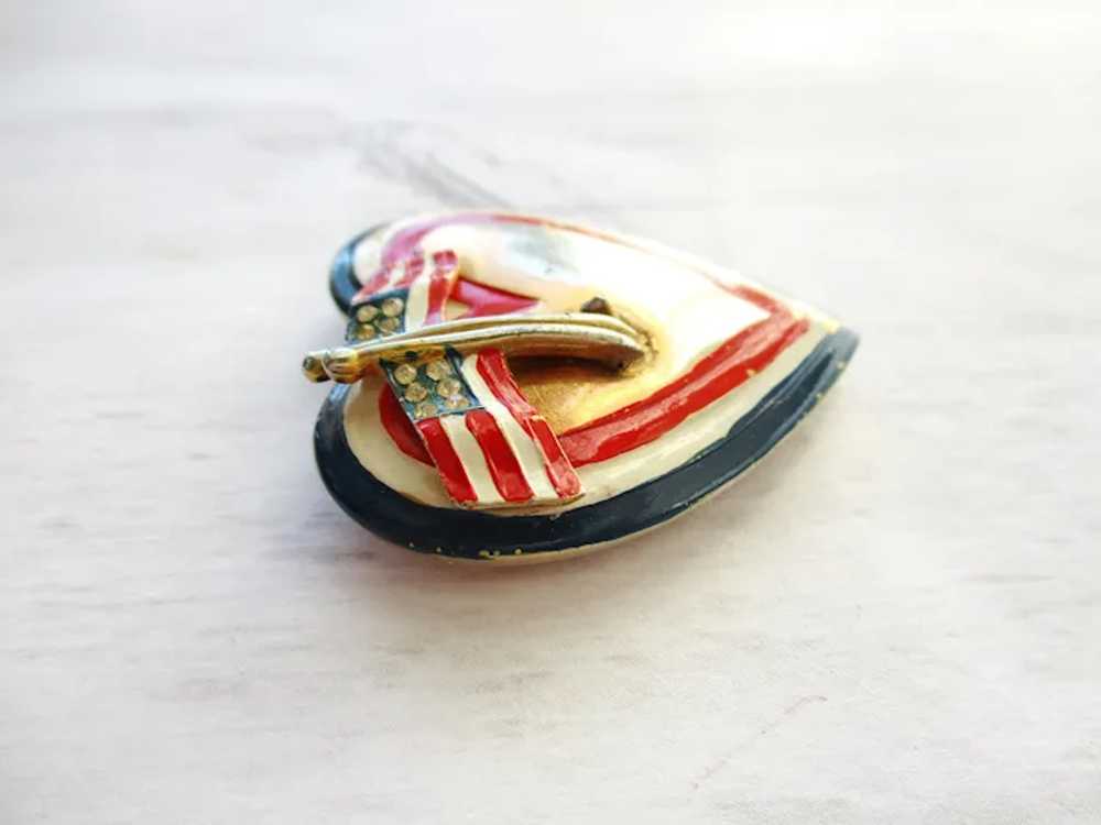 WWII Patriotic Heart Flags Sweetheart Pin Fur Clip - image 4