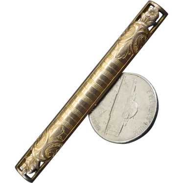Victorian Rose Gold Bar Pin, Cut Work Design, Ele… - image 1