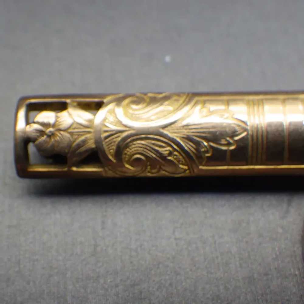 Victorian Rose Gold Bar Pin, Cut Work Design, Ele… - image 2