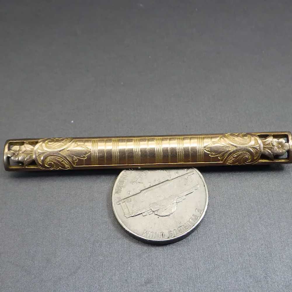 Victorian Rose Gold Bar Pin, Cut Work Design, Ele… - image 4