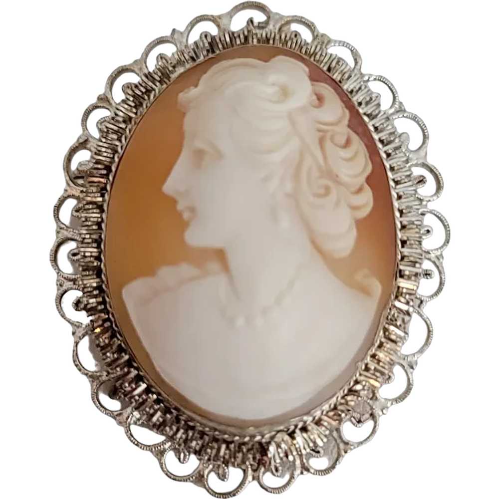 Sterling Silver BS 800 Carved Shell Cameo Brooch … - image 1