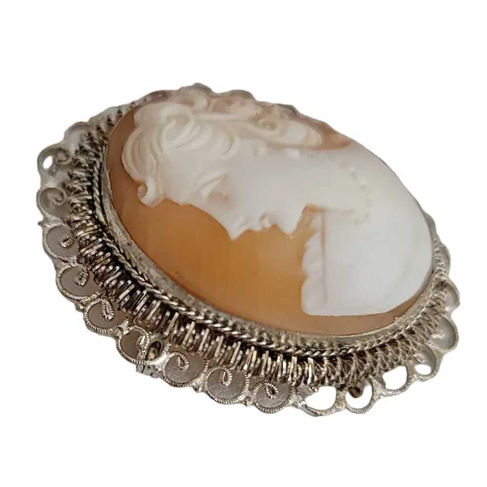 Sterling Silver BS 800 Carved Shell Cameo Brooch … - image 2