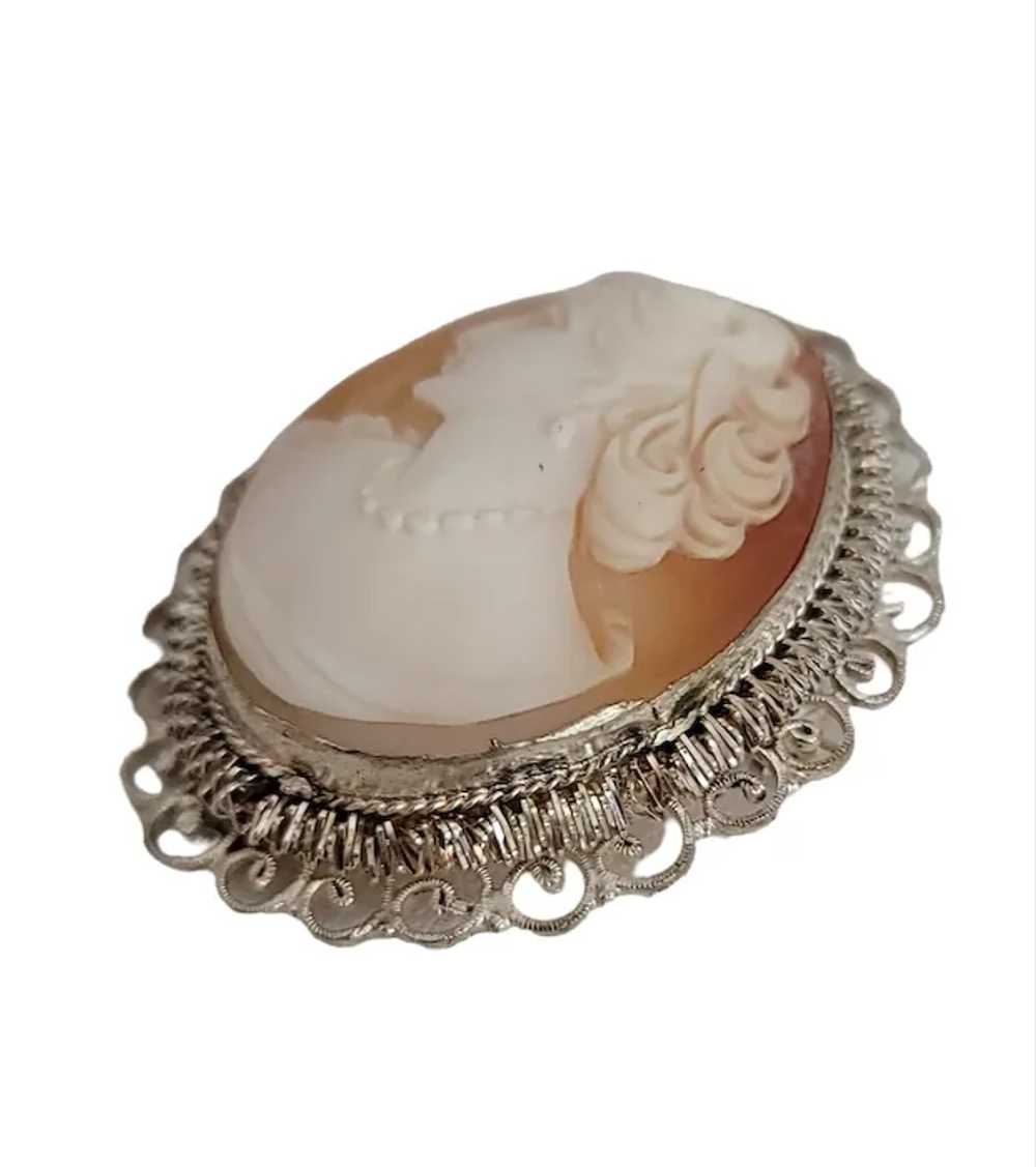 Sterling Silver BS 800 Carved Shell Cameo Brooch … - image 3