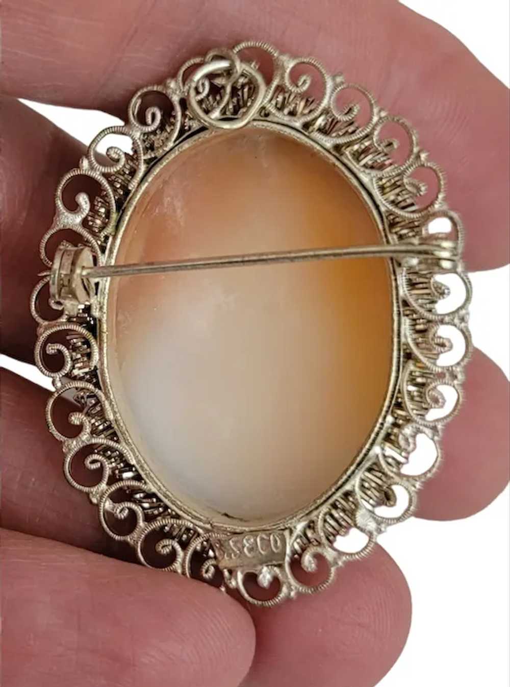 Sterling Silver BS 800 Carved Shell Cameo Brooch … - image 5