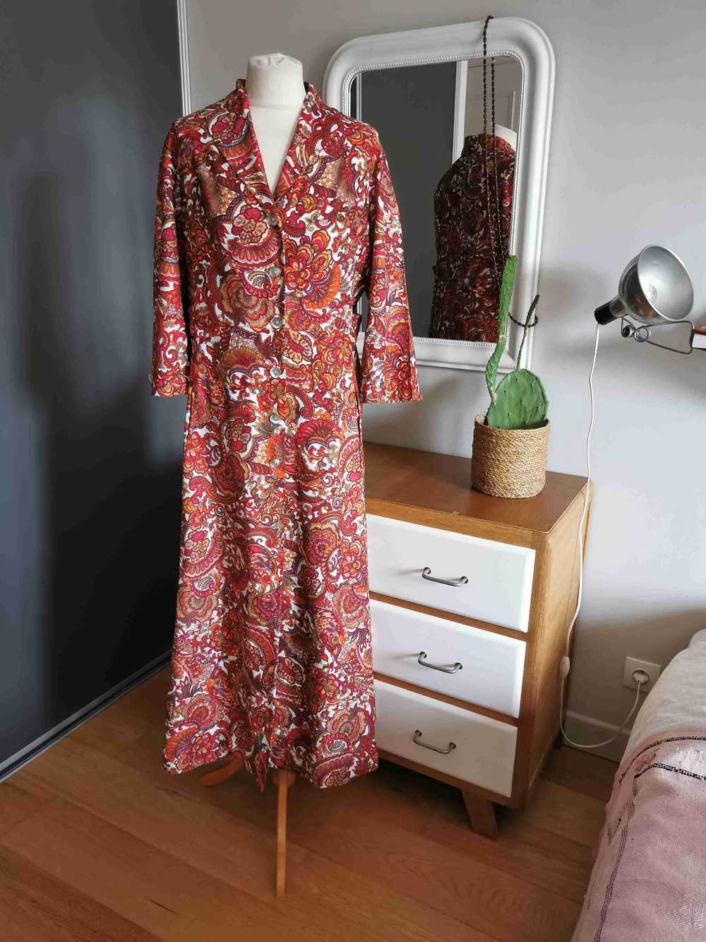 Long cotton dress - Cashmere print long dress Sli… - image 3