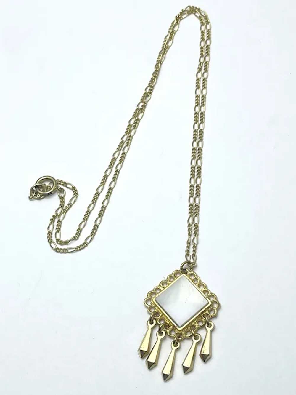 Vintage White Glass Pendant Necklace - image 2