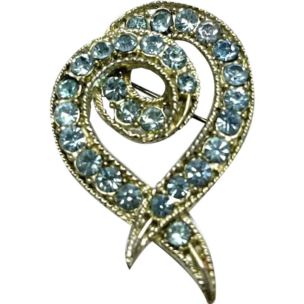 Vintage Blue Rhinestone Brooch Pin - image 1