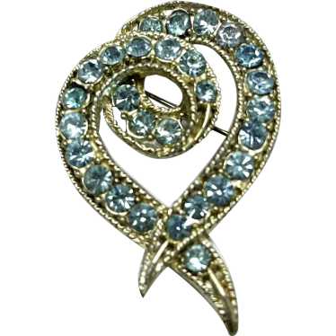 Vintage Blue Rhinestone Brooch Pin - image 1