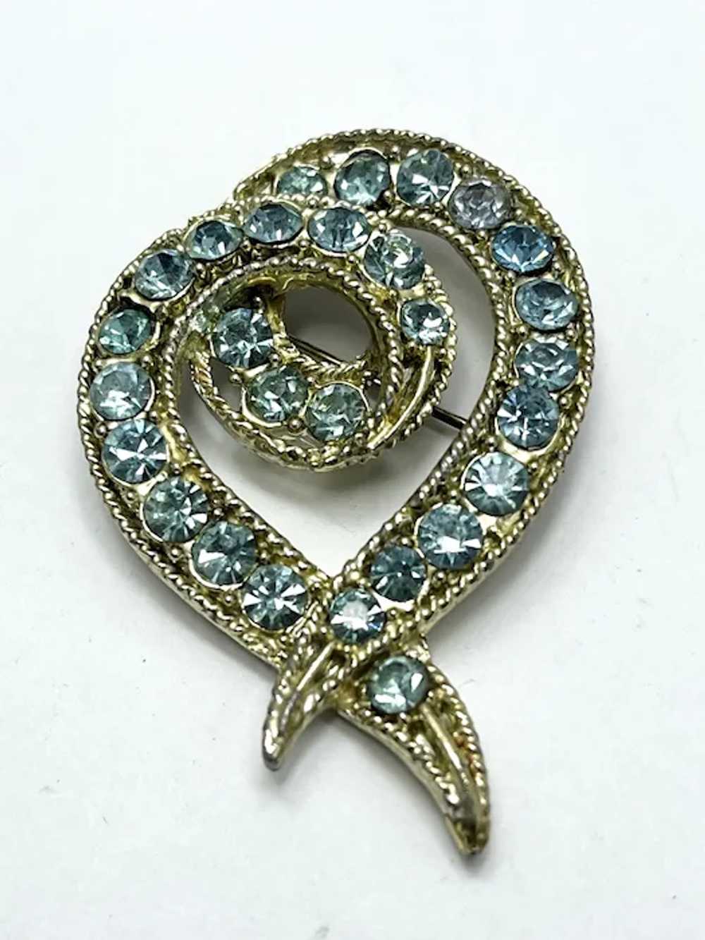 Vintage Blue Rhinestone Brooch Pin - image 2