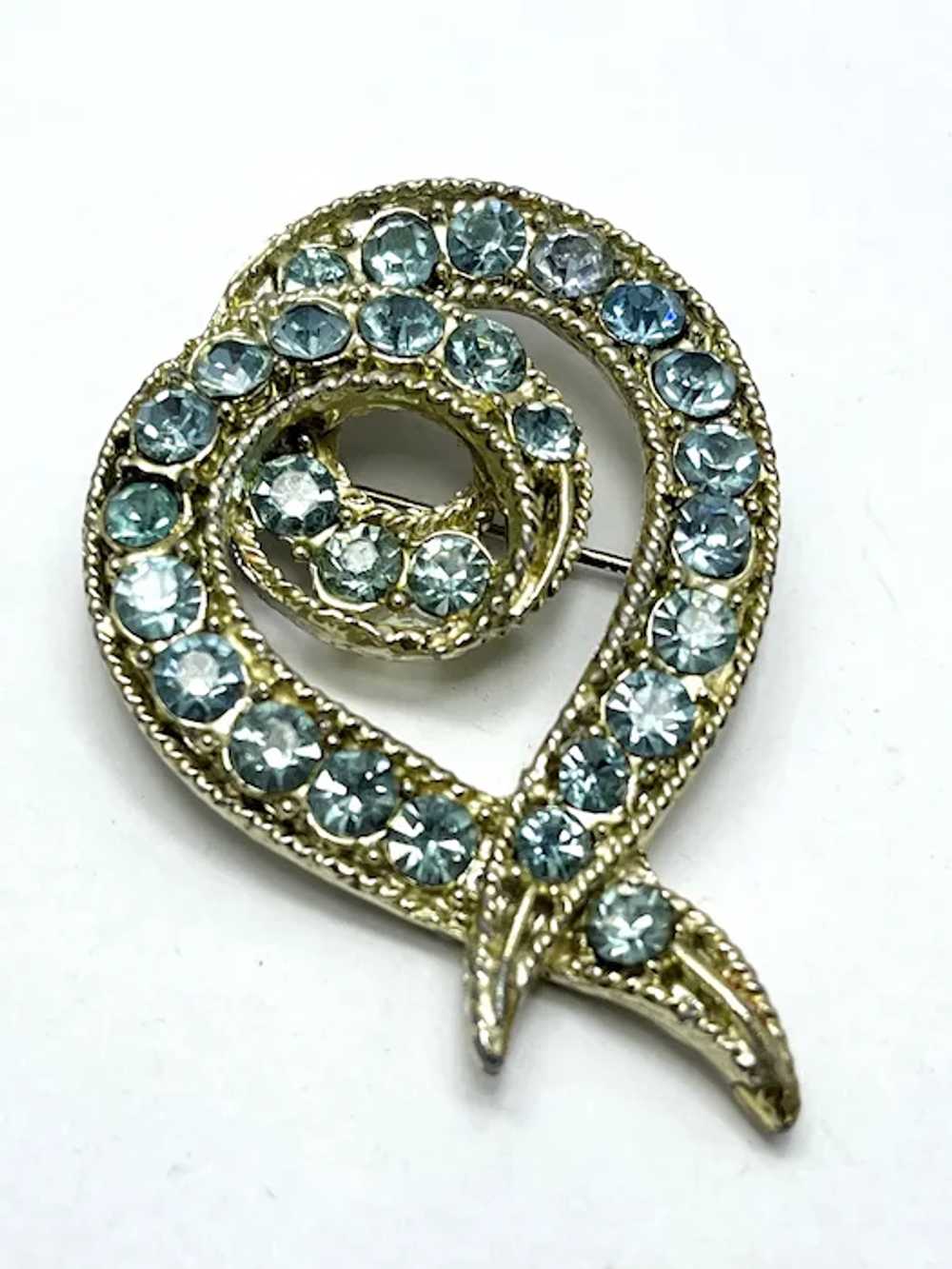 Vintage Blue Rhinestone Brooch Pin - image 3