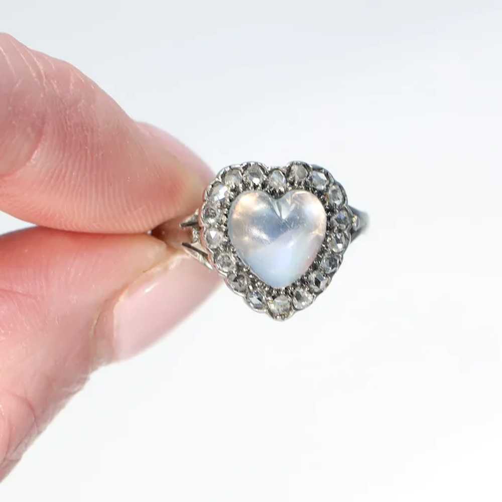 Antique Edwardian Moonstone Diamond Heart Cluster… - image 4