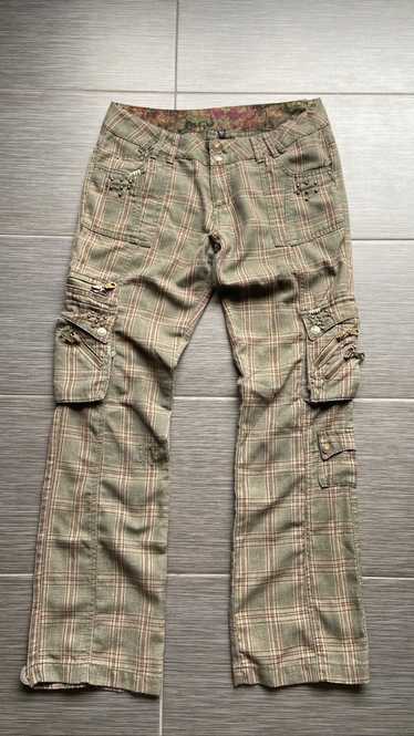 Japanese Brand Plaid Cargo Flare Pants