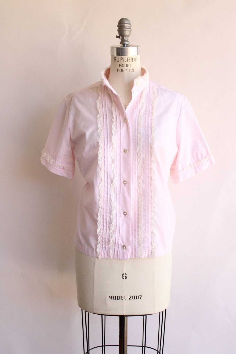 Vintage Vintage 1960s Blouse, Pink Cotton Tuxedo … - image 2