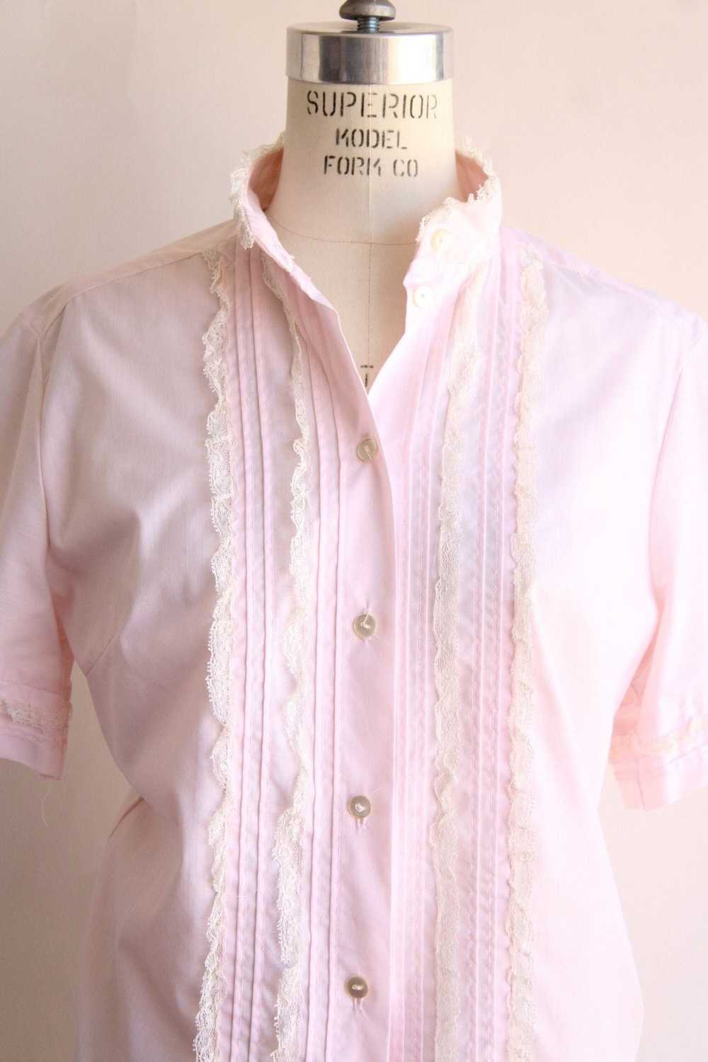 Vintage Vintage 1960s Blouse, Pink Cotton Tuxedo … - image 3